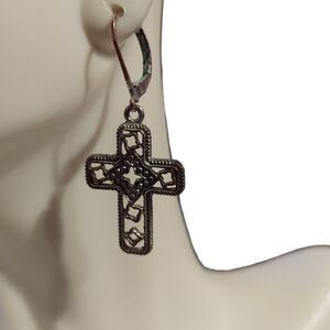 Metal Filigree Cross Copper Color Crucifix Earrings 1 1/2"